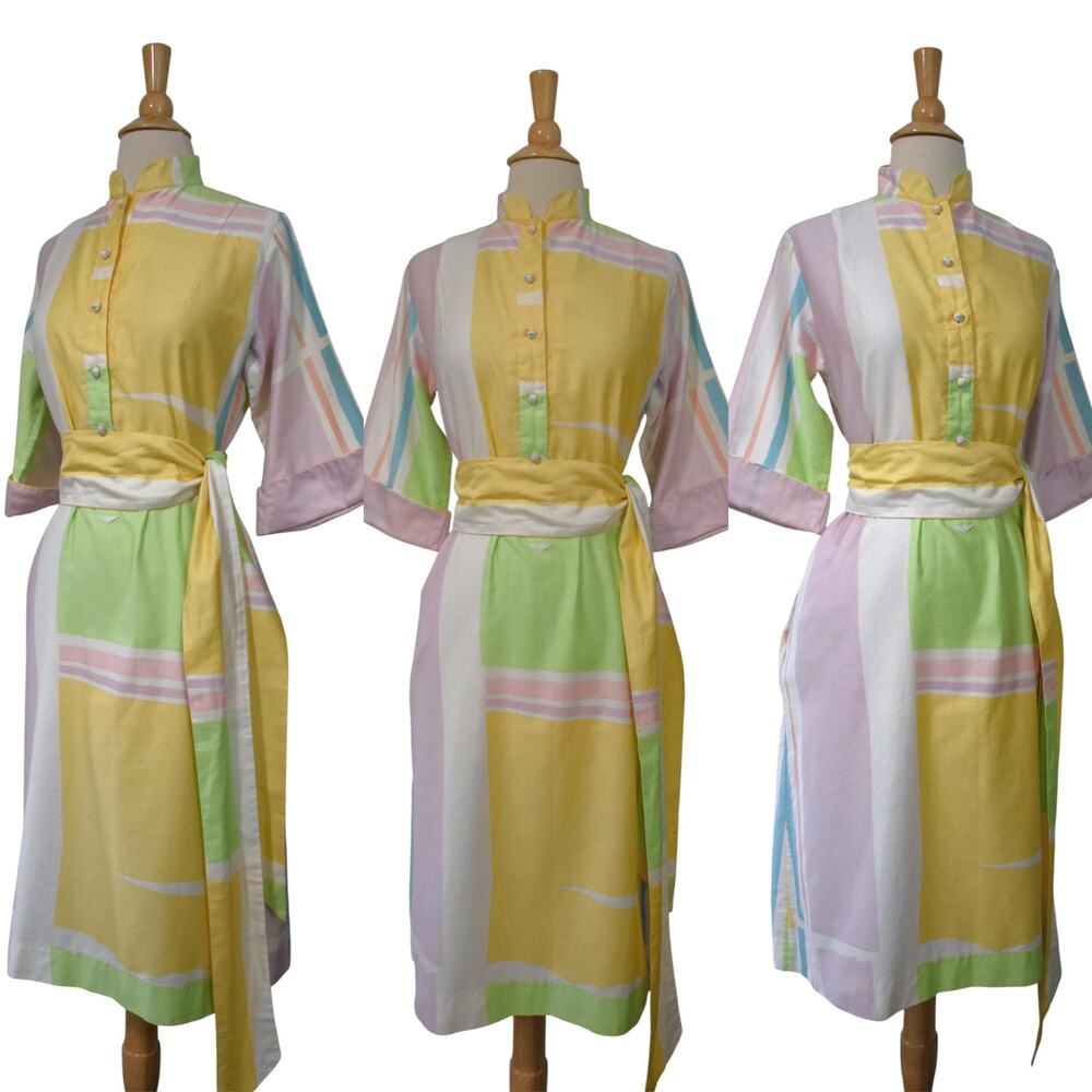 Vintage 70s Penthouse Gallery Catherine Ogust Pastel Colorblock Shirtdress Dress